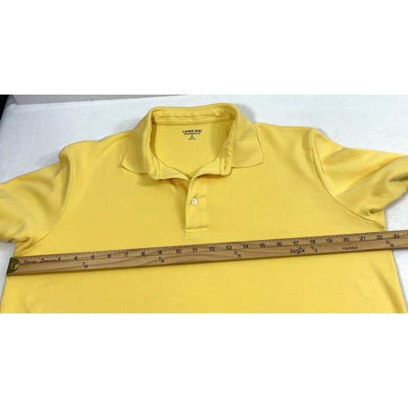 Lands' End Polo Shirt Mens Medium Yellow Golf Short Sleeve Ribbed Bottom - Picture 5 of 7